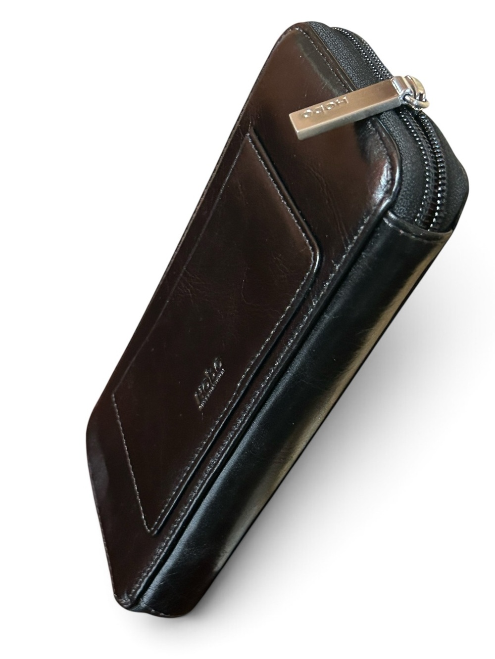 HOBO Vintage Black Glazed Leather Zip-Around Wallet Like New